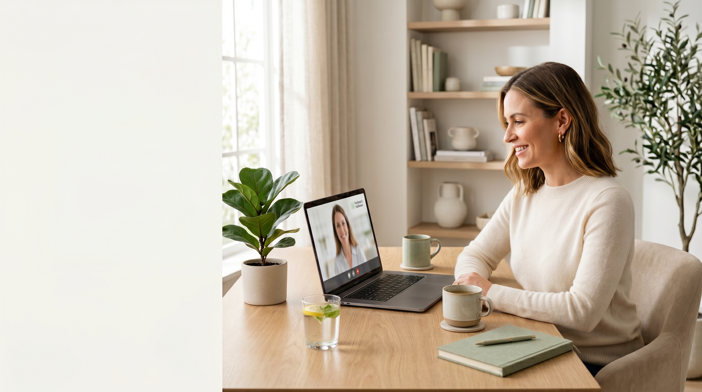 Woman having a telehealth wellness consultation at home